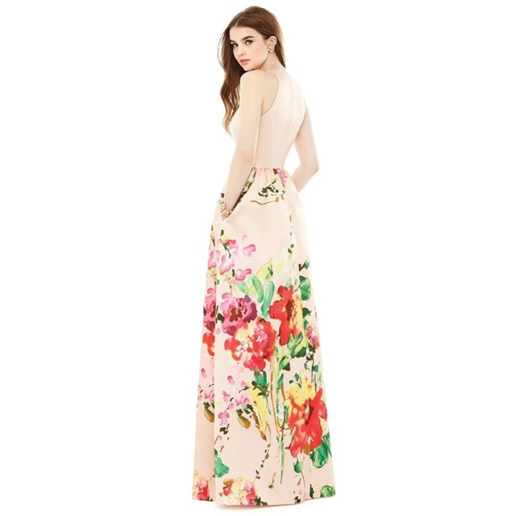 Alfred Sung‎ Floral Maxi Dress Sleeveless Blush Bouquet Gown Size 4 - Picture 2 of 13